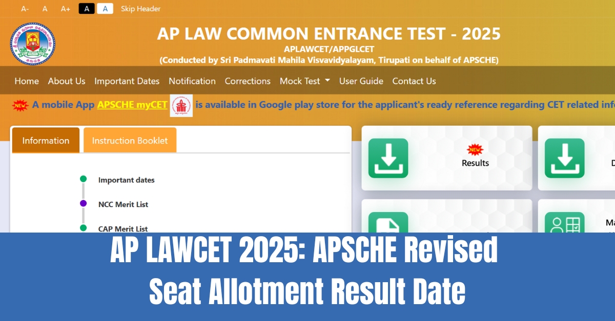 AP LAWCET 2025: APSCHE Revised Seat Allotment Result Date; Check New Schedule Here
